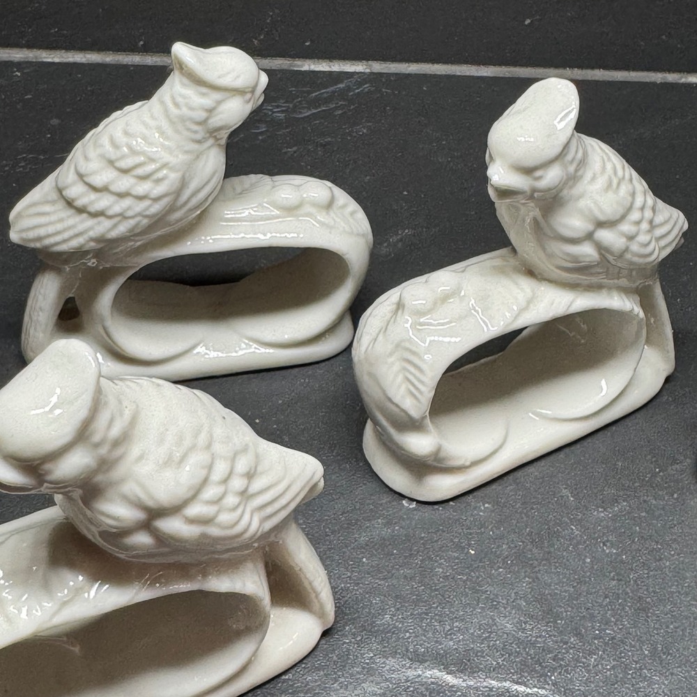 Ardalt Bone China Bird Napkin Rings Set of 4 White Porcelain‎ Taiwan 3616